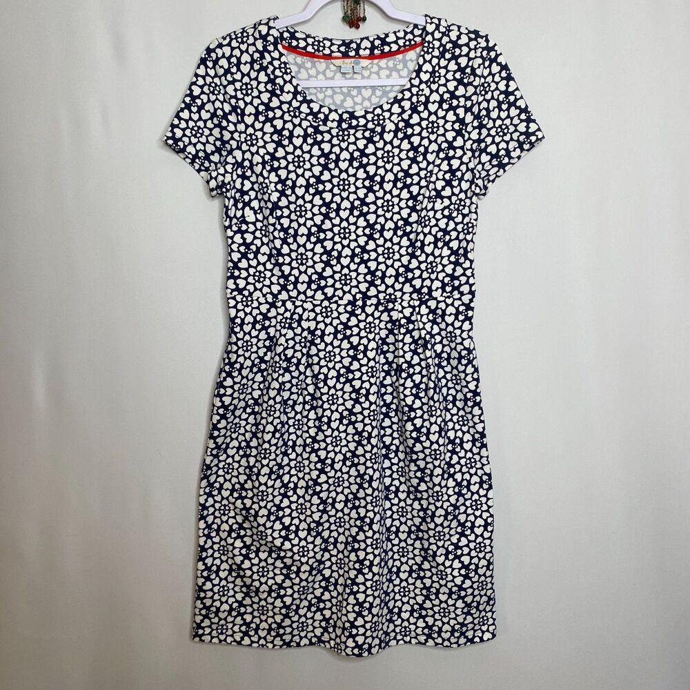 Boden Emmeline Heart Print Sheath Dress Short Sleeve Blue & White Womens 6